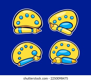 Set of paintbrush and painting palette cartoon vector illustration	