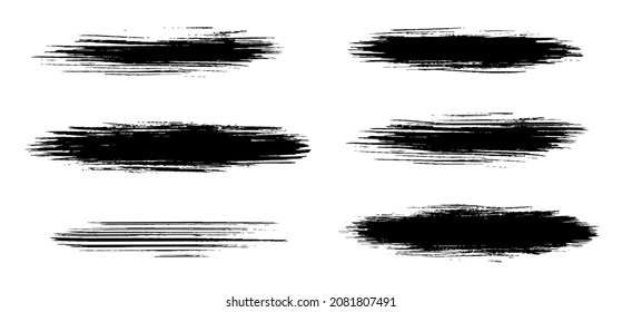 Set paintbrush swoosh. Paint brush strokes. Grunge long smudge texture. Scribbles drawing ink. Painted stripe. Black strips isolated on white background. Rough line. Distressed straight stamp. Vector