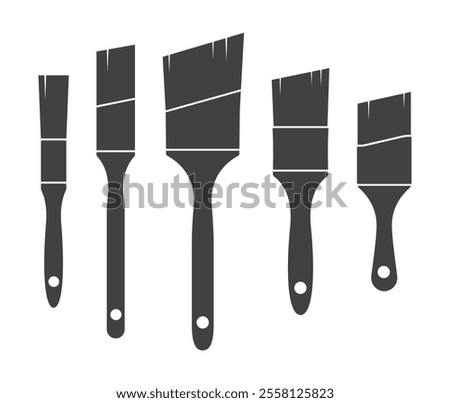 set paintbrush tool black flat design vector 