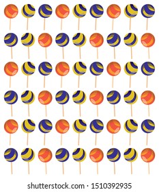 A set of painted candies and sweets. Isolated on white background. Vector illustration of sweets and candies. Seamless candy background for Halloween, Birthday, holiday, party. Halloween candy