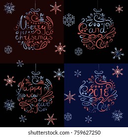 set of painted colored Christmas balls. Christmas card
