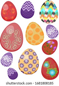 a set of painted Easter eggs. color drawing by hand. colorful print, template.