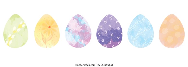 Set of painted Easter eggs on white background