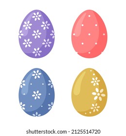 Set of painted easter eggs. Vector illustration in flat style isolated on white background.