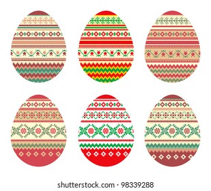 Set of painted eggs folk style