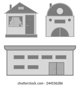 Set is painted flat gray houses on white background