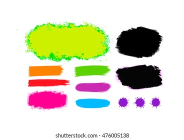 Set of painted grunge banners. Bright colorful ink vector stains isolated on white. Rainbow Colored backgrounds for design. Hand drawn vector illustration on white background. Brush strokes vector.