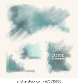 Set of painted grunge elements. Khaki ink vector stains isolated on white. Backgrounds for design. Hand drawn vector illustration on white background. Brush strokes vector.
