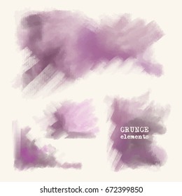 Set of painted grunge elements. Purple ink vector stains isolated on white. Backgrounds for design. Hand drawn vector illustration on white background. Brush strokes vector.