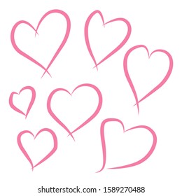 A set of painted hearts isolated on a white background