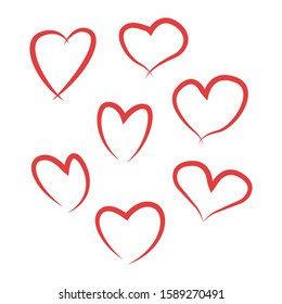 A set of painted hearts isolated on a white background
