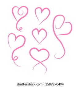 A set of painted hearts isolated on a white background