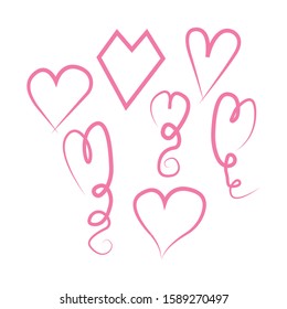 A set of painted hearts isolated on a white background