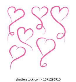 A set of painted hearts isolated on a white background