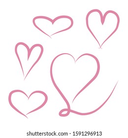 A set of painted hearts isolated on a white background