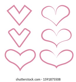 A set of painted hearts isolated on a white background