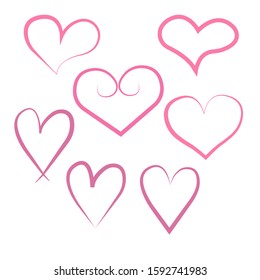 A set of painted hearts isolated on a white background