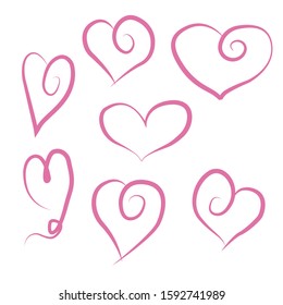 A set of painted hearts isolated on a white background. hearts 