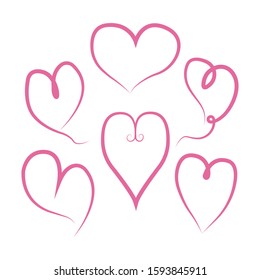 A set of painted hearts isolated on a white background