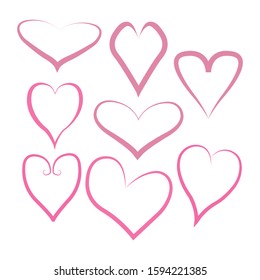 A set of painted hearts isolated on a white background