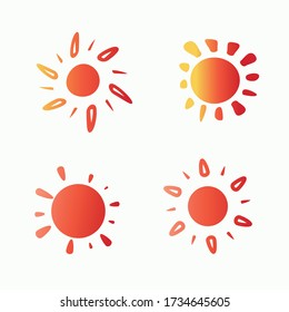Set aus bemalten heiß roten Sonnen. Vector Solarsymbole gesetzt.