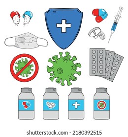 Eine Reihe gemalter Symbole zum Thema Coronavirus-Infektion