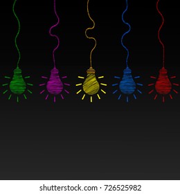 Set of painted multicolored light bulbs, arranged in a row, vector illustration
