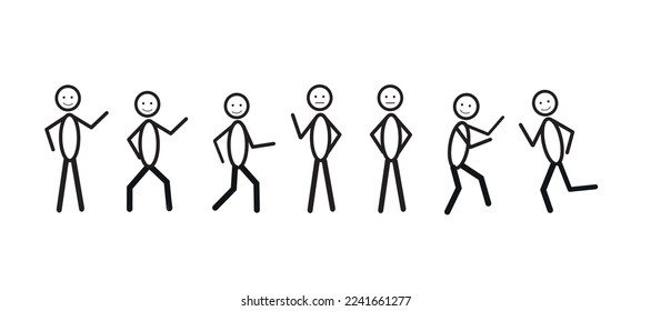 a set of painted people, different poses, sticks, pictogram of people, different movements, isolated on a white background