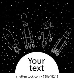 A set of painted spaceships flying in different directions