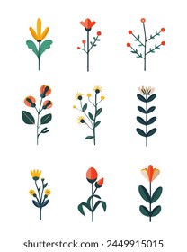 Set of painted vector flowers and foliage. Design element for summer wedding, spring greeting cards. Perfect floral elements for save the date card. Unique works of art according to your design.