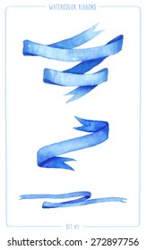 Set of painted watercolor ribbons. Vectorized watercolor illustration. Use ribbons for your invitation, postcards, cards and so on. 