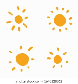 Satz gestrichener gelber Sonnen. Solarzellensymbole der Vektorillustration gesetzt.