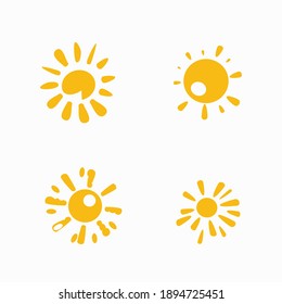 Set of painted yellow suns. Vector solar symbols set.
