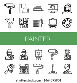 Set of painter icons such as Paint roller, Roller, Brush, Painter, Painting palette, Easel, Paint palette, Artist, Canvas, Roller paint , painter