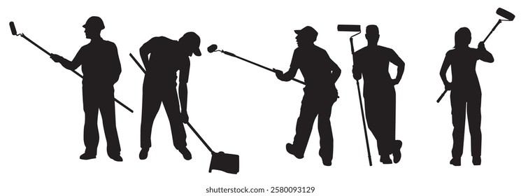 set of painter silhouette. House painter silhouette