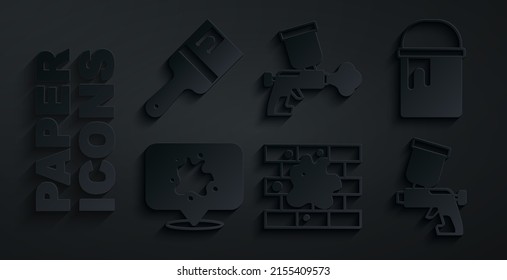 Set Painting The House, Bucket, Spray, Gun,  And Brush Icon. Vector