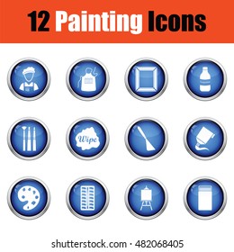Set of painting icons.  Glossy button design. Vector illustration.