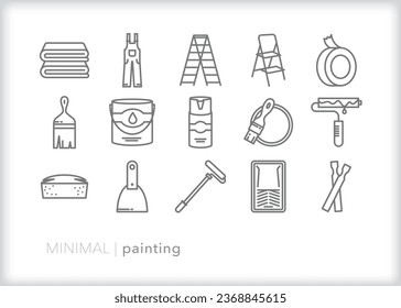 Set of painting line icons for changing the color or refreshing the look of a house interior walls or exterior