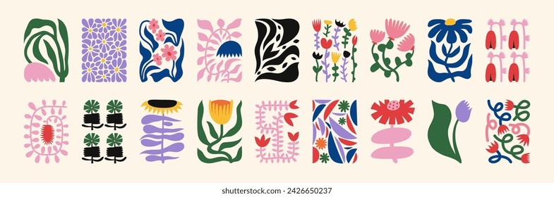 A set of paintings with flowers. Interior painting. Colorful illustrations of flowers for covers and pictures. Vector illustration.