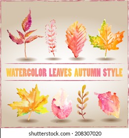  Set of paintings watercolor autumn leaves.