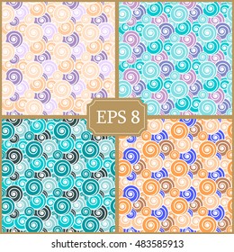 A set of paintings.Funky style seamless pattern. Stock vector. Circle. Texture for web, print, Wallpaper, kitchen, home decor, fashion textile, website background, gift wrapping.