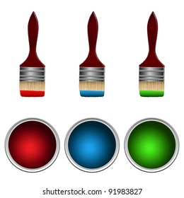set of paints and brushes