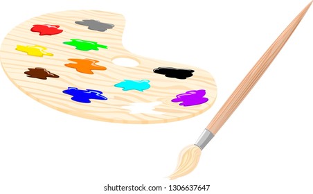 a set of paints of different colors, complete with a brush,white background is used.vector image