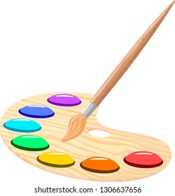 a set of paints of different colors, complete with a brush,white background is used.vector image