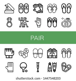 Set of pair icons such as Wedding ring, Slippers, Salsa, Gloves, Glove, Sandal, Flip flops, Maracas, Ping pong, Crutch, Flippers, Sandals , pair