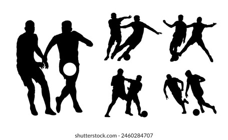 A set of pair soccer player. Player Silhouettes in lots of different poses. High quality isolated on white background. Vector illustration