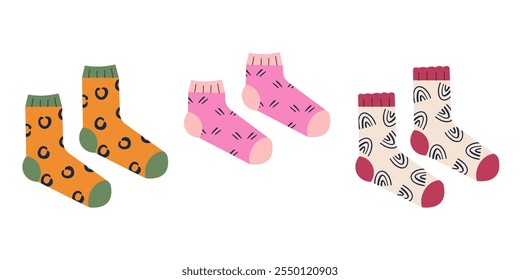 Conjunto de calcetines con un patrón abstracto minimalista. Ilustración vectorial