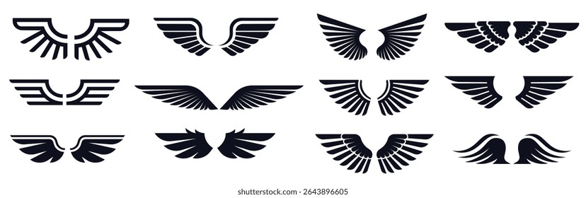 Set of pair wings angle vector illustration
