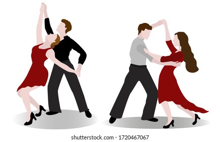 Set of pairs of dancers isolated on a white background. Vector illustration of ballroom or latin american dancers