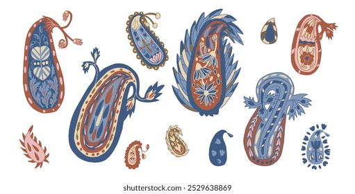 Set of paisley elements. Classic traditional ornament kit. Vector hand drawn doodle style collection illustration isolated on white background.